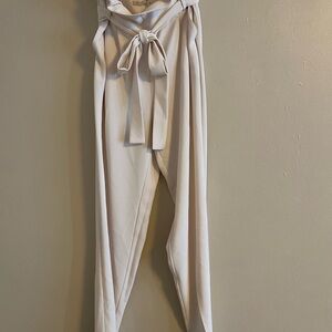 RACHEL Rachel Roy Light Cream Paperbag Tie-Waist Trousers